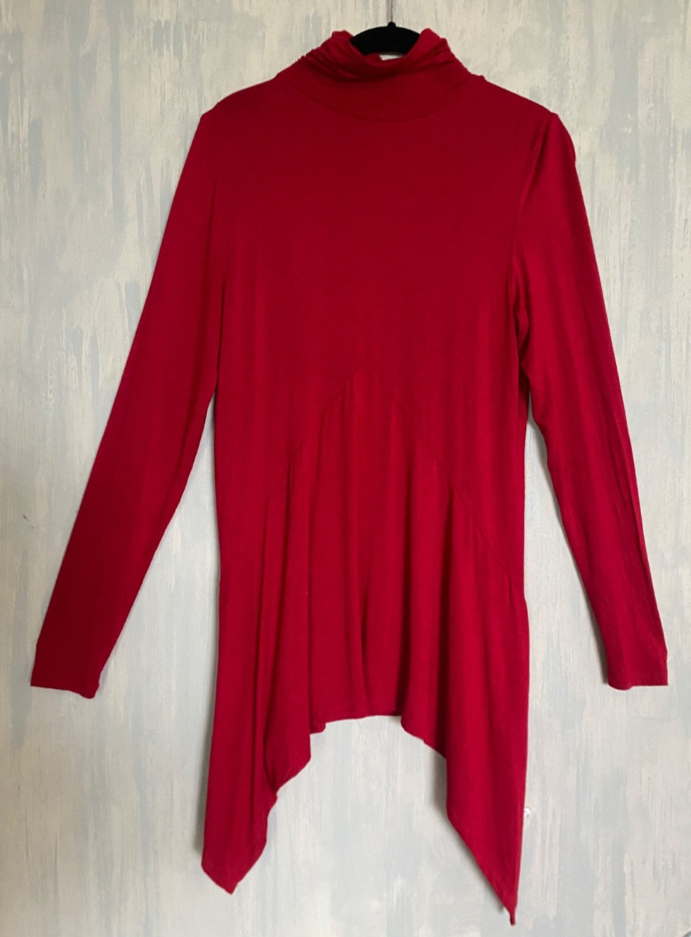JOSEPH A. Red Ruched Turtleneck Handkerchief Tunic "Qu'est-ce que c'est Silk?" S
